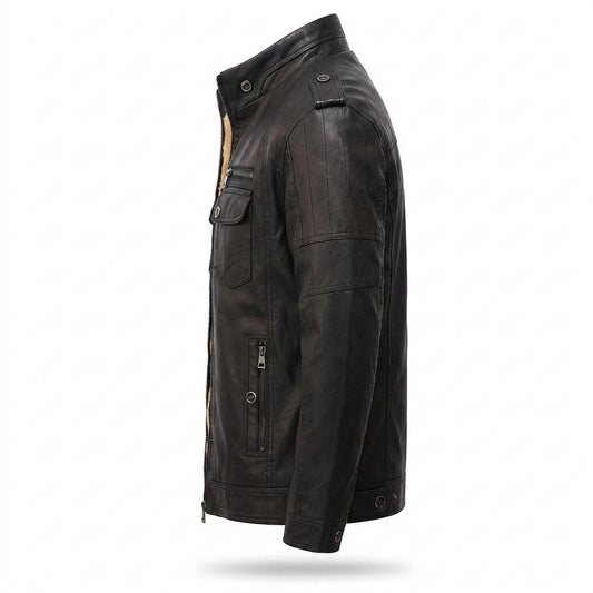 Lederjacken Outlet24 - Dohil | Gefütterte Hochschließende Lederjacke Herren