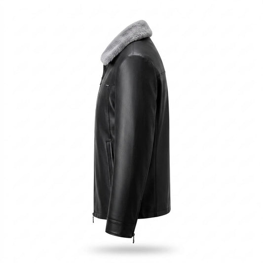 Lederjacken Outlet24 - Sular | Gefütterte Pelzbesetzte Lederjacke Herren