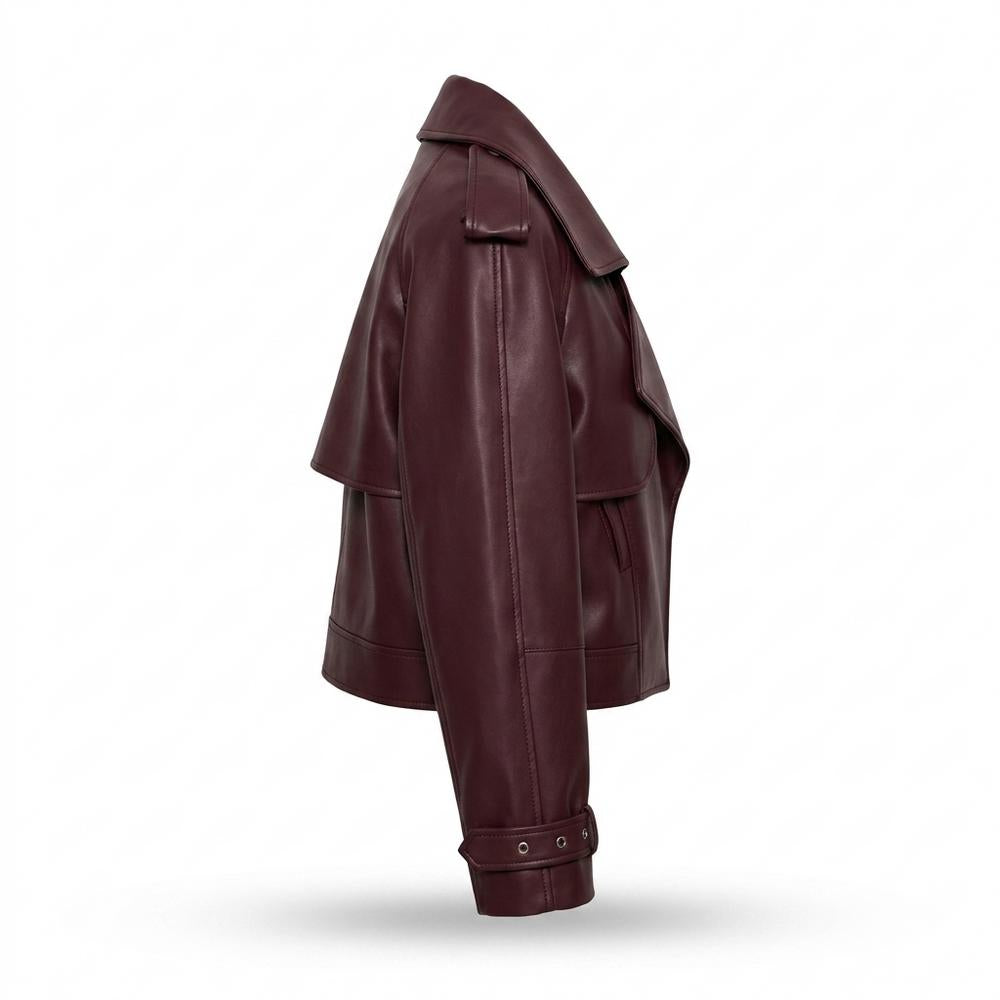 Lederjacken Outlet24 - Yewel | Weit Geschnittene Breit-Kragige Lederjacke Damen