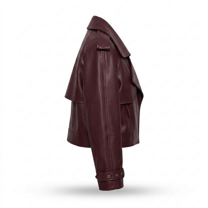 Lederjacken Outlet24 - Yewel | Weit Geschnittene Breit-Kragige Lederjacke Damen