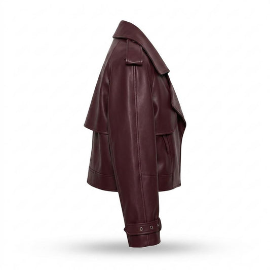 Lederjacken Outlet24 - Yewel | Weit Geschnittene Breit-Kragige Lederjacke Damen