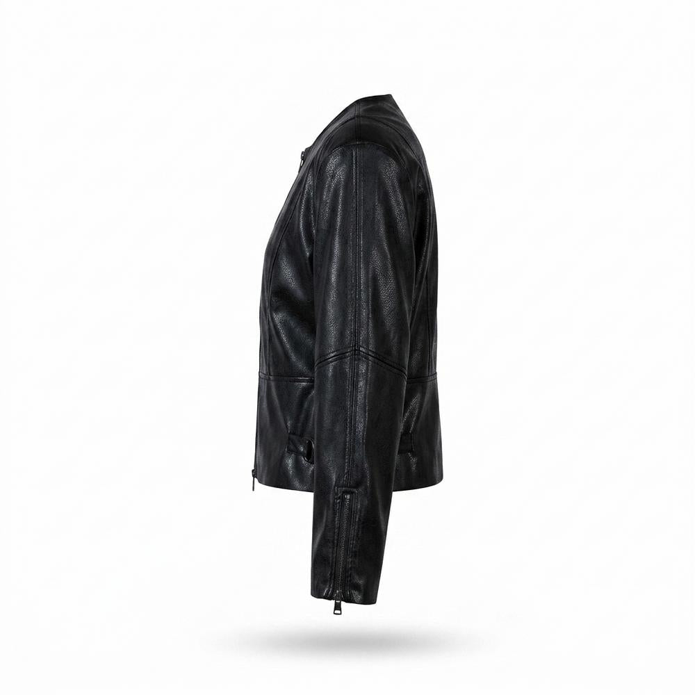 Lederjacken Outlet24 - Eowon | Kragenlos Tailliert Lederjacke Damen