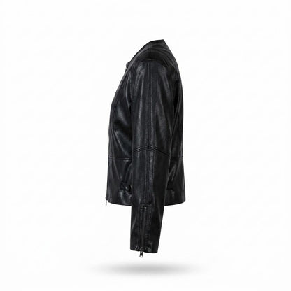 Lederjacken Outlet24 - Eowon | Kragenlos Tailliert Lederjacke Damen