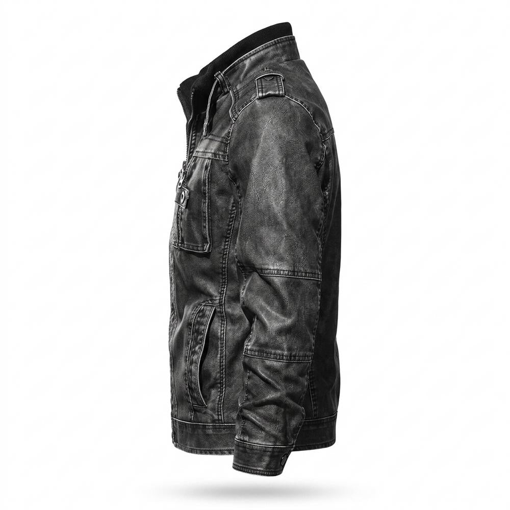 Lederjacken Outlet24 - Momen | Gefütterte Stehkragen Lederjacke Herren