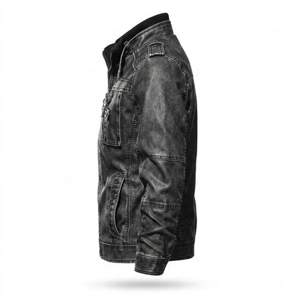 Lederjacken Outlet24 - Momen | Gefütterte Stehkragen Lederjacke Herren