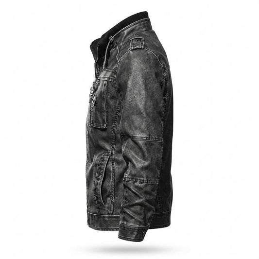Lederjacken Outlet24 - Momen | Gefütterte Stehkragen Lederjacke Herren