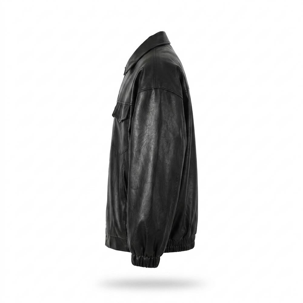 Lederjacken Outlet24 - Aekiv | Weite Geknöpfte Lederjacke Unisex