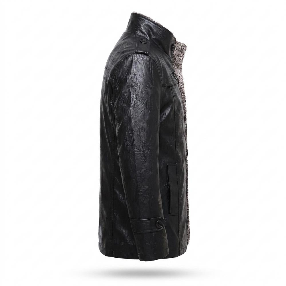 Lederjacken Outlet24 - Vawos | Gefütterte Geknöpfte Lederjacke Herren