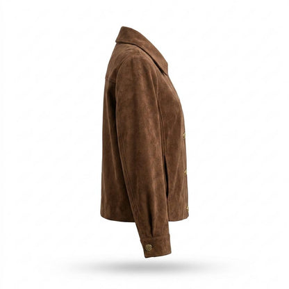 Lederjacken Outlet24 - Kokek | Langärmelige Geknöpfte Wildleder-Jacke Damen