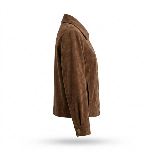Lederjacken Outlet24 - Kokek | Langärmelige Geknöpfte Wildleder-Jacke Damen