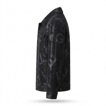 Lederjacken Outlet24 - Muvom | Bedruckt Strukturiert Lederjacke Herren