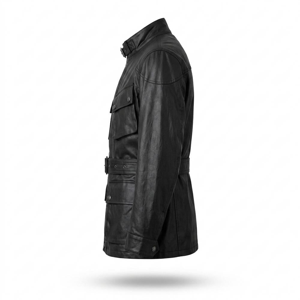 Lederjacken Outlet24 - Aagit | Gegürtelt Geknöpft Lederjacke Herren