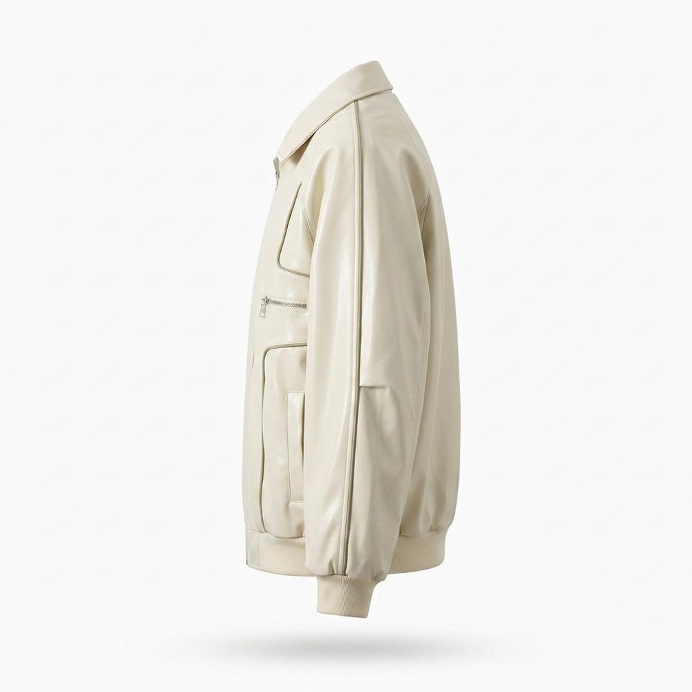 Lederjacken Outlet24 - Mugot | Paspelierte Weite Lederjacke Unisex