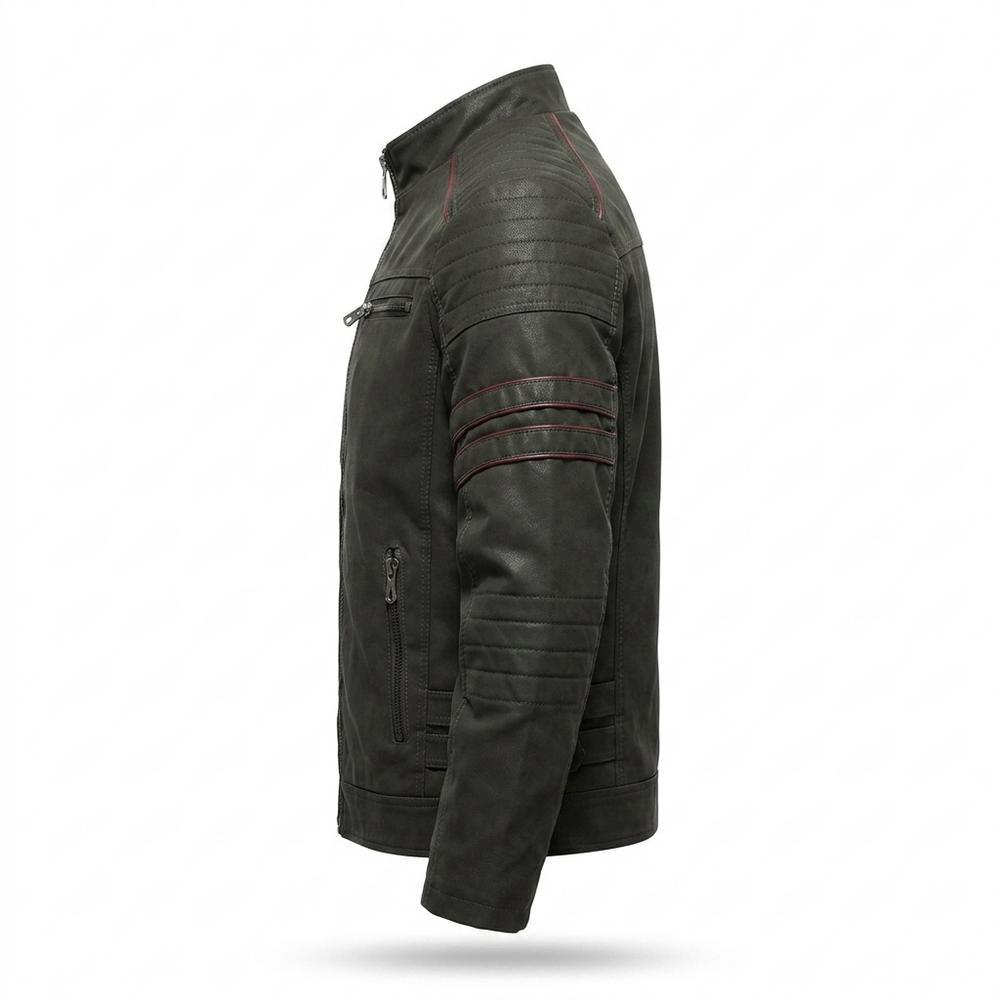 Lederjacken Outlet24 - Ranal | Gesteppte Paspelierte Lederjacke Herren