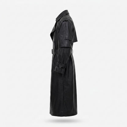 Lederjacken Outlet24 - Vapak | Doppelreihiger Gegürteter Ledermantel Unisex