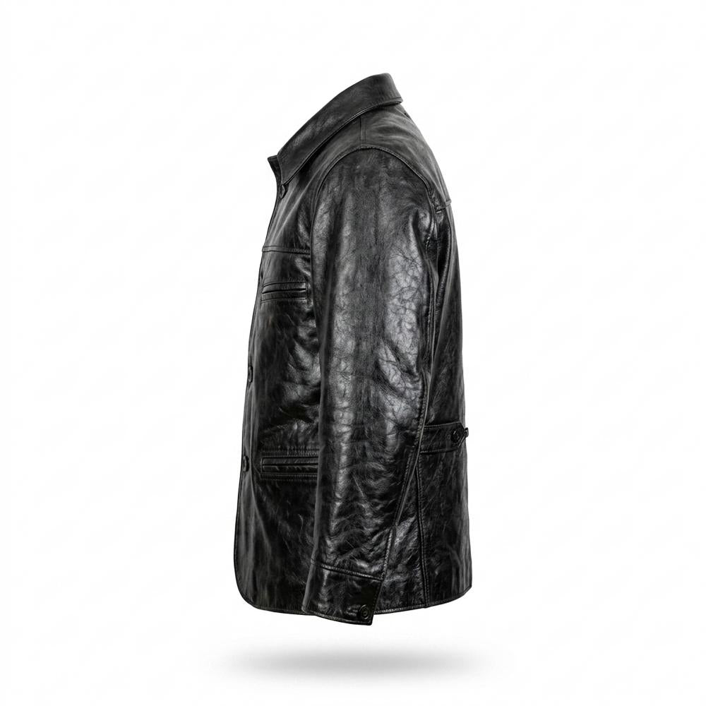 Lederjacken Outlet24 - Tavin | Strukturierte Geknöpfte Lederjacke Herren