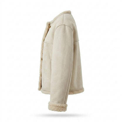 Lederjacken Outlet24 - Dahuk | Gefütterte Kragenlose Wildleder-Jacke Damen