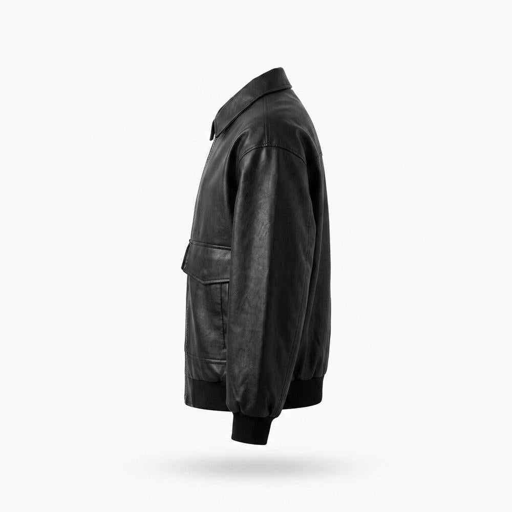 Lederjacken Outlet24 - Mamad | Weit geschnittene Reißverschluss Lederjacke Herren