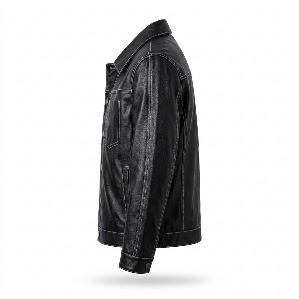 Lederjacken Outlet24 - Kezul | Kontrastgesteppt Geknöpft Lederjacke Herren