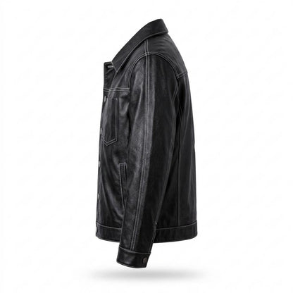Lederjacken Outlet24 - Kezul | Kontrastgesteppt Geknöpft Lederjacke Herren