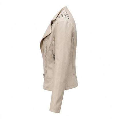 Lederjacken Outlet24 - Dugem | Nietenbesetzt Asymmetrisch Lederjacke Damen