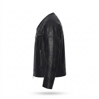 Lederjacken Outlet24 - Rivos | Kragenlose Gesteppte Lederjacke Herren
