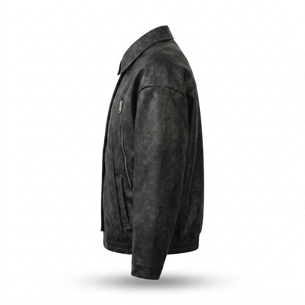 Lederjacken Outlet24 - Kekok | Verwaschene Weit Geschnittene Lederjacke Unisex