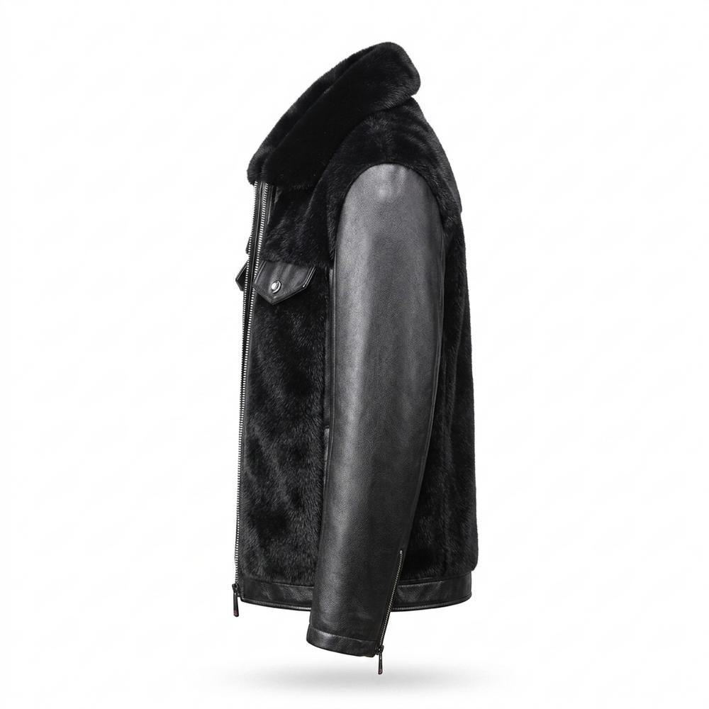 Lederjacken Outlet24 - Vegit | Fellbesetzt Gefüttert Lederjacke Herren